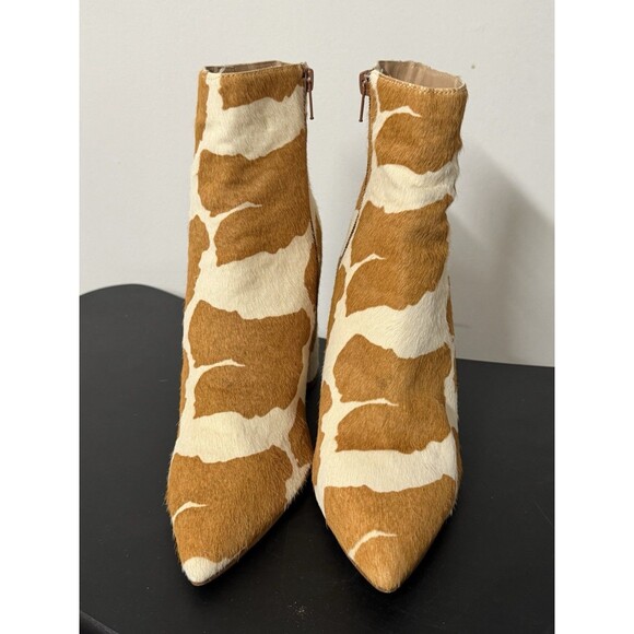 Steve Madden Cow Print Haircalf Leather Ankle Boots Pointed Toe Block Heel - Picture 7 of 12